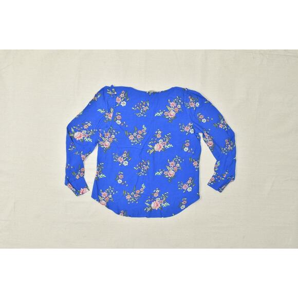 LOFT Petite Blue Floral Long Sleeve Blouse Top - Size M Rayon V Neck NEW - Picture 8 of 8